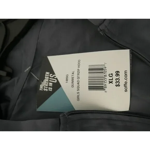 SOFFE Youth Girls Squad Woven Quarter Zip Hoodie Gunmetal Size XL - Picture 4 of 5